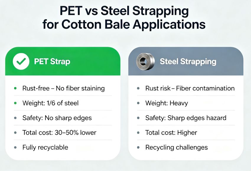 PET vs Steel Strapping for Cotton Bale Applications