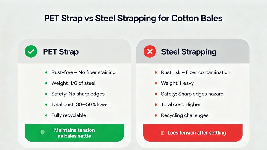 PET vs Steel Strapping for Cotton Bales